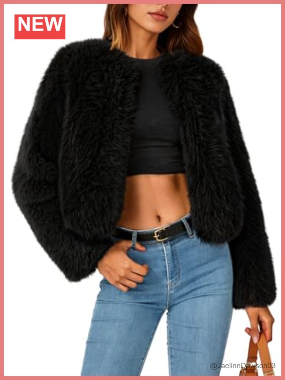 Faux Fur Cropped Jacket Fluffy Winter Coat Hook Closure